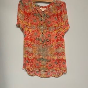 Ella moss silk sheer short sleeve blouse